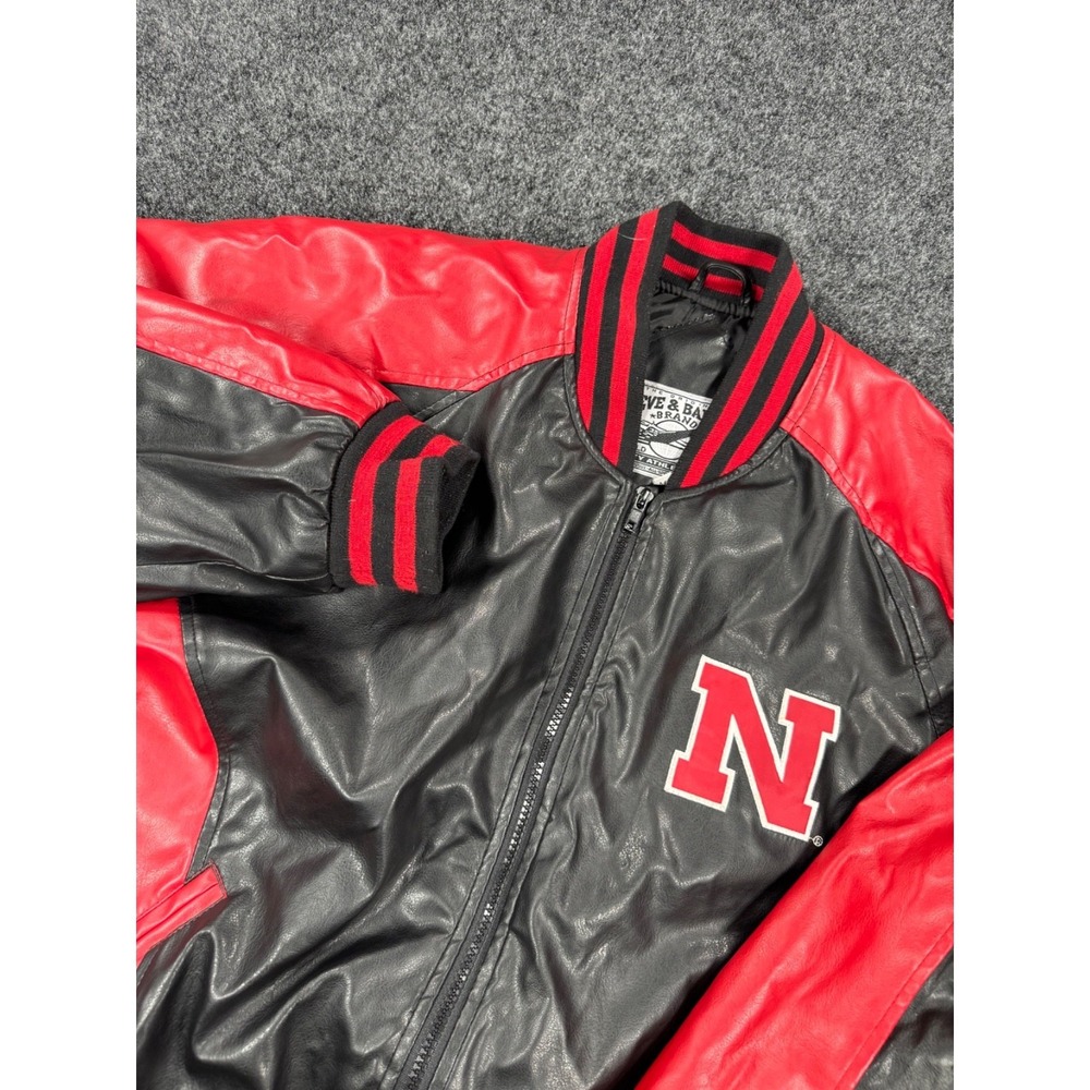 VTG Nebraska Huskers Faux Leather Jacket Mens M Black Red Full Zip Steve & Barry